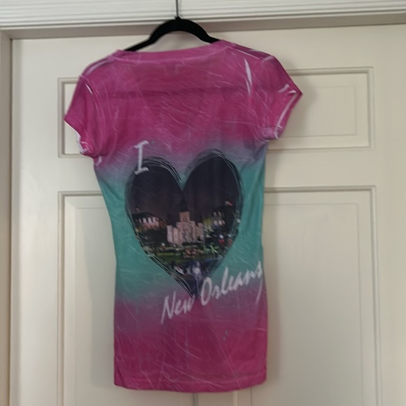I Heart New Orleans Women's Graphic Rhinestone V Neck Shirt Large Short Sleeve - Picture 4 of 6